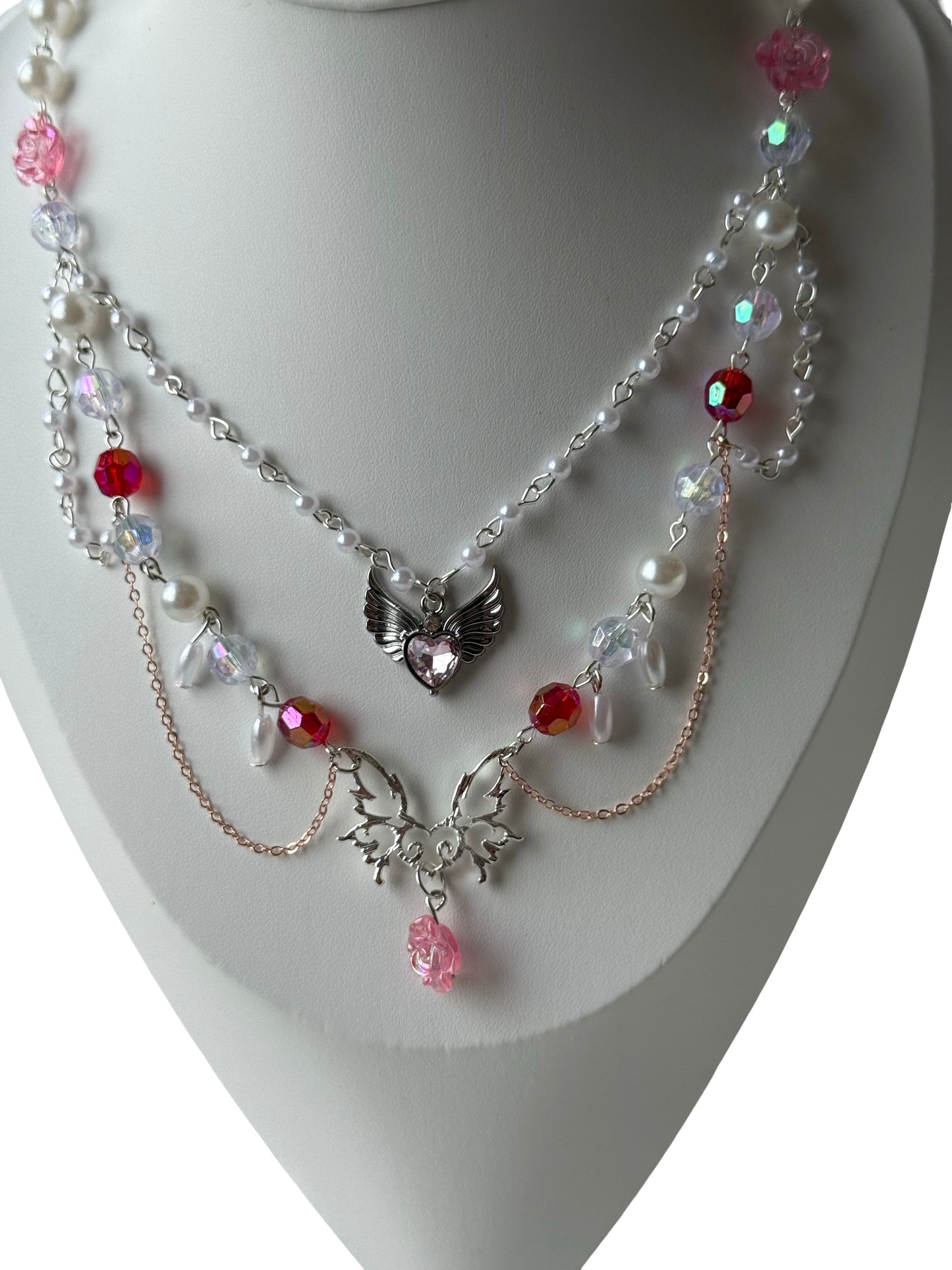 Ravena – Dark Rose & Winged Heart Necklace