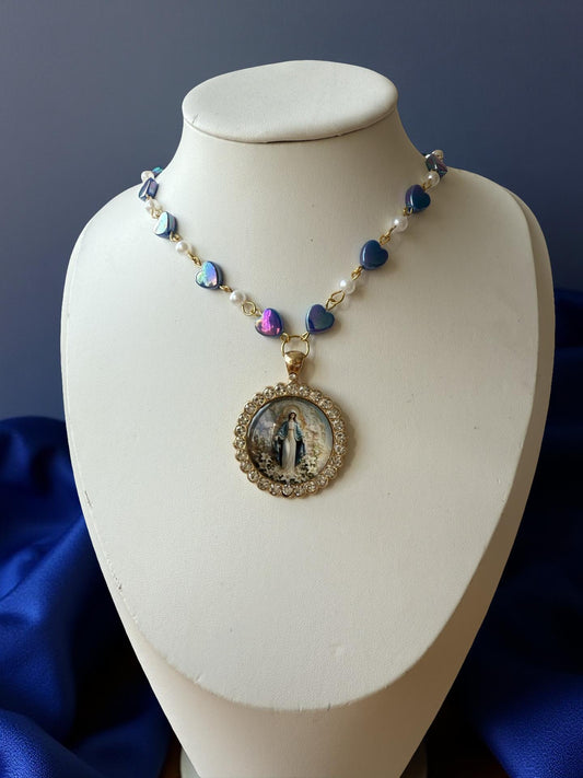 🌹 Virgin Mary Heart Pearl Necklace