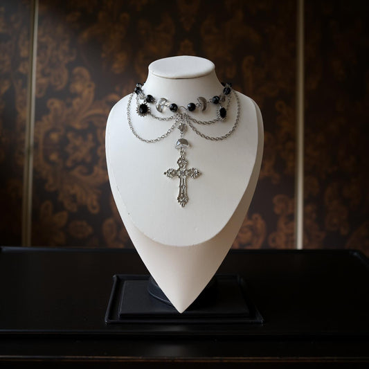 Luna Sanctum – Gothic Moon & Cross Necklace
