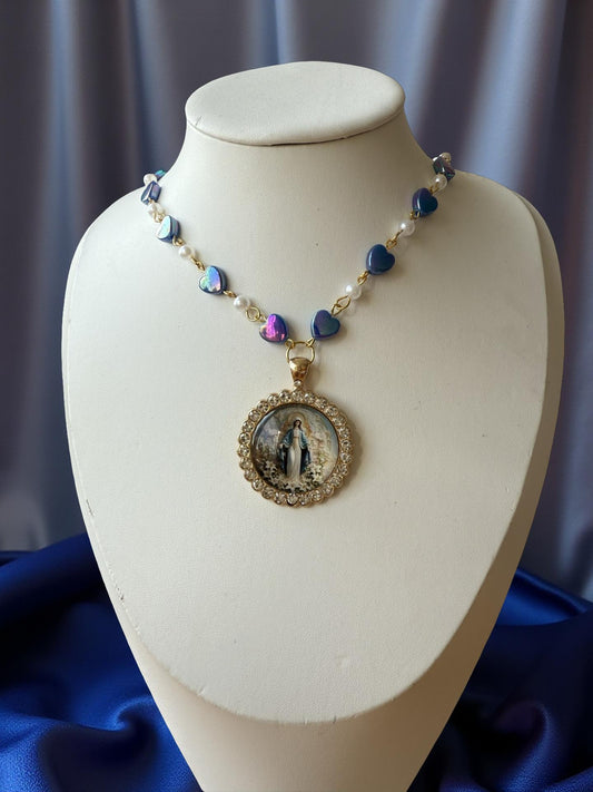 🌹 Virgin Mary Heart Pearl Necklace