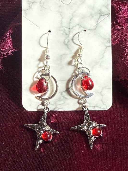 Crimson Morning Star Moon Earrings