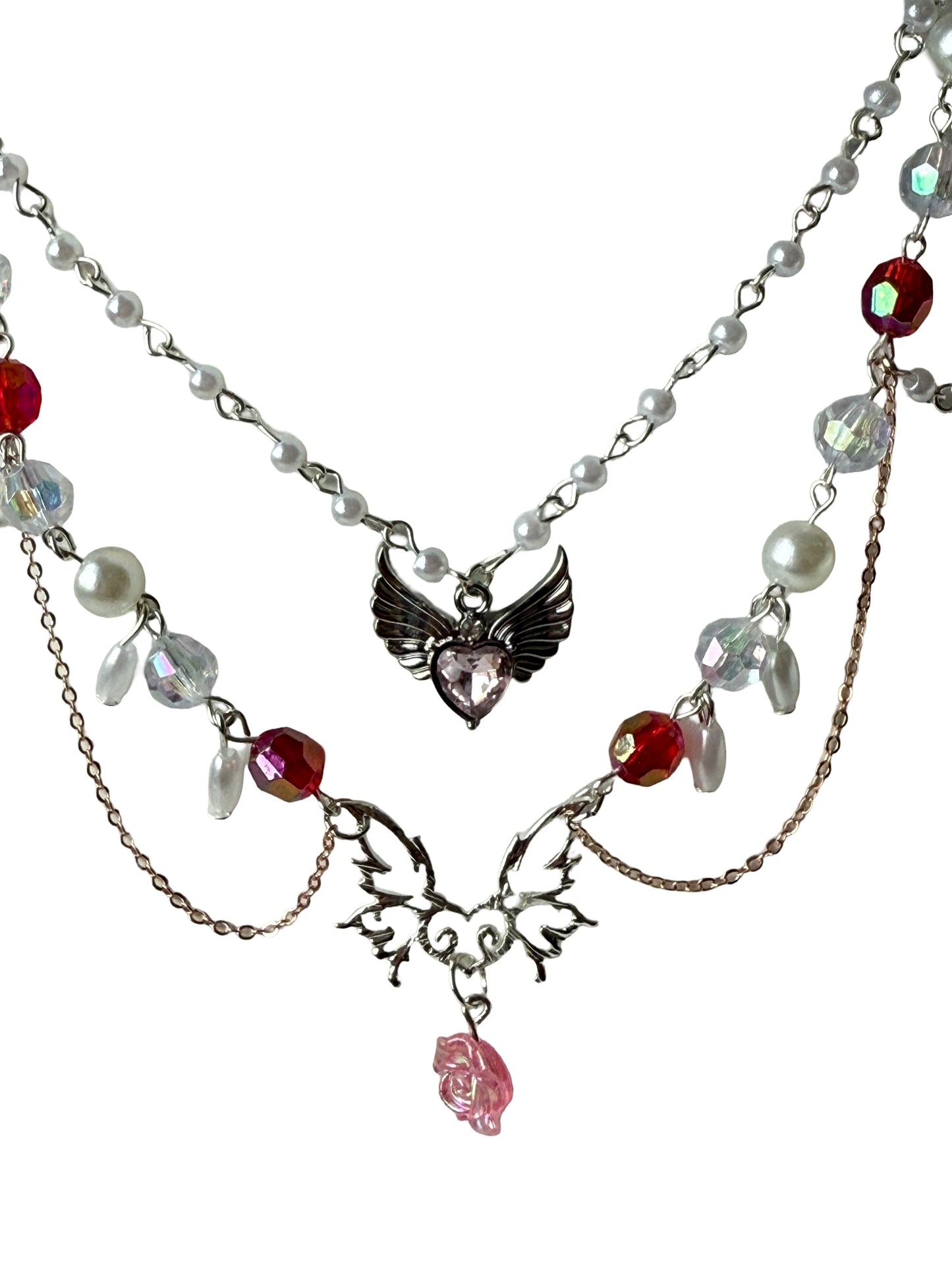 Ravena – Dark Rose & Winged Heart Necklace