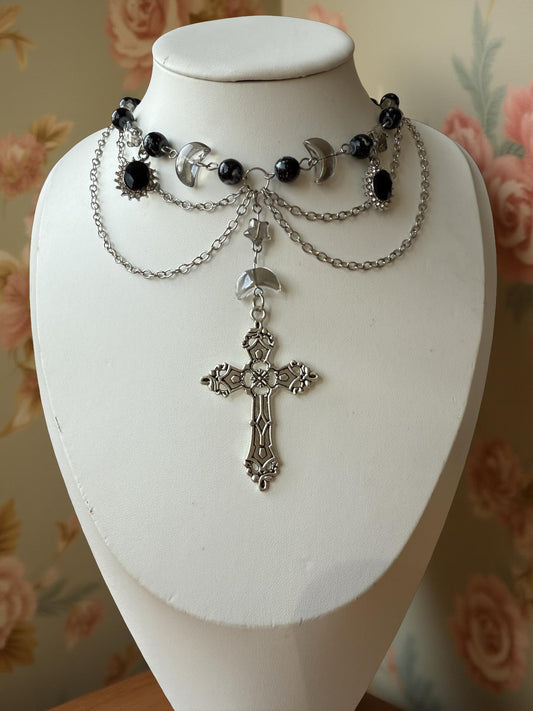 Luna Sanctum – Gothic Moon & Cross Necklace