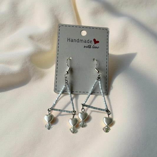 Pearl Heart Dangle Earrings