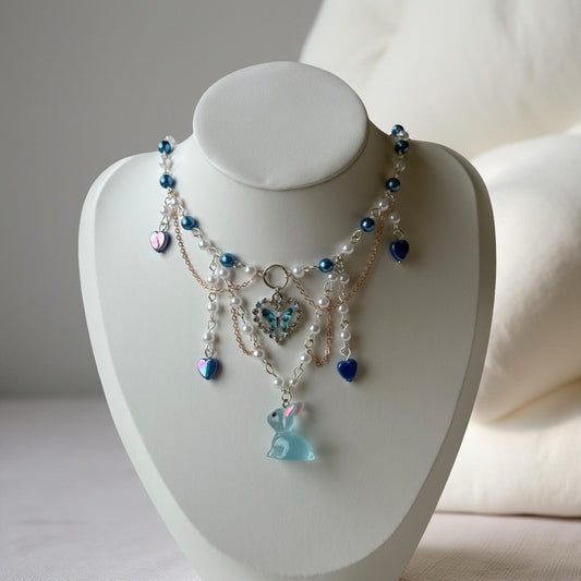 Elaria – Enchanted Blue Bunny & Butterfly Necklace