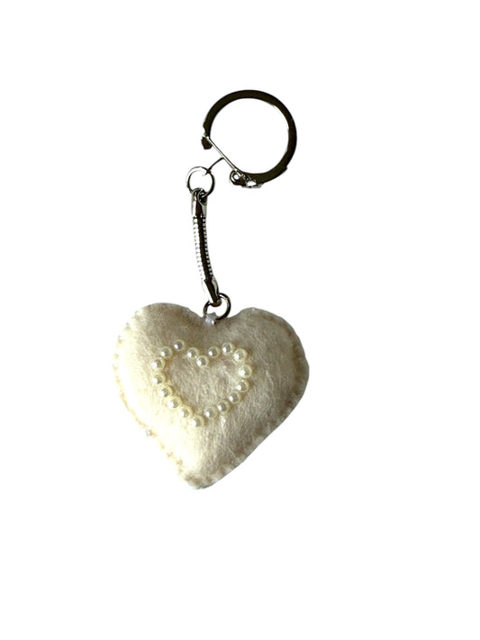 Pearl Heart Felt Keychain