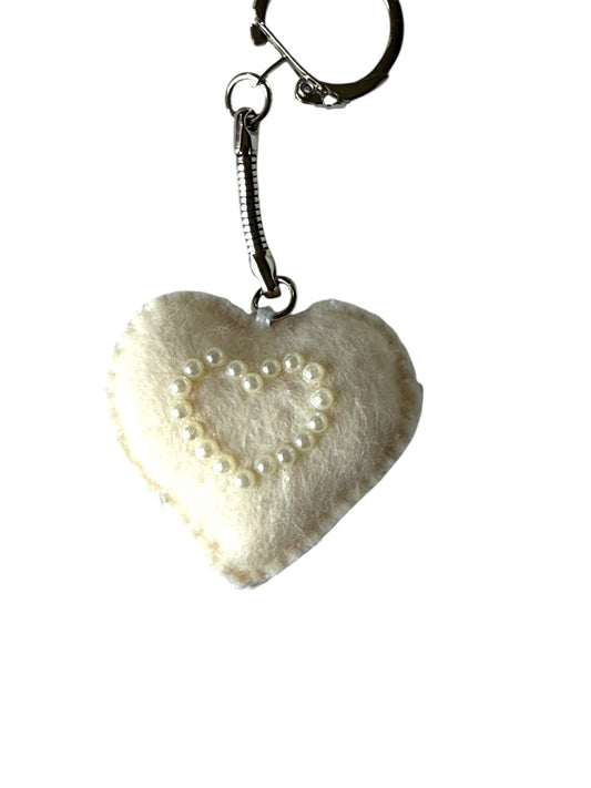 Pearl Heart Felt Keychain