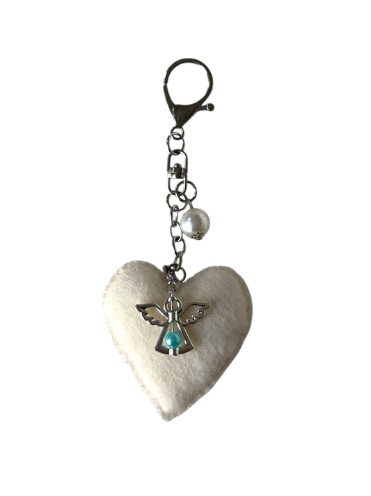 Guardian Heart – Felt Keychain with Angel Charm