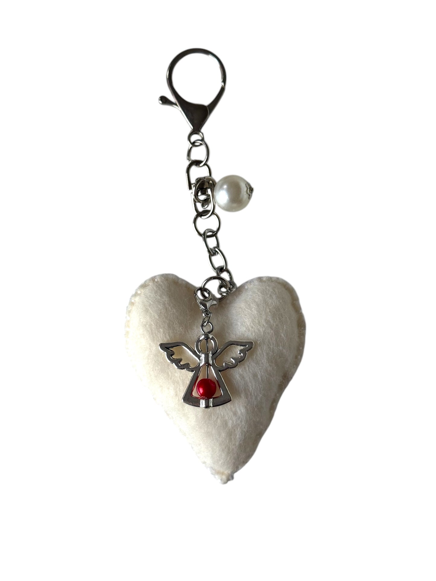 Guardian Heart – Felt Keychain with Angel Charm