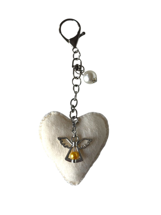 Guardian Heart – Felt Keychain with Angel Charm