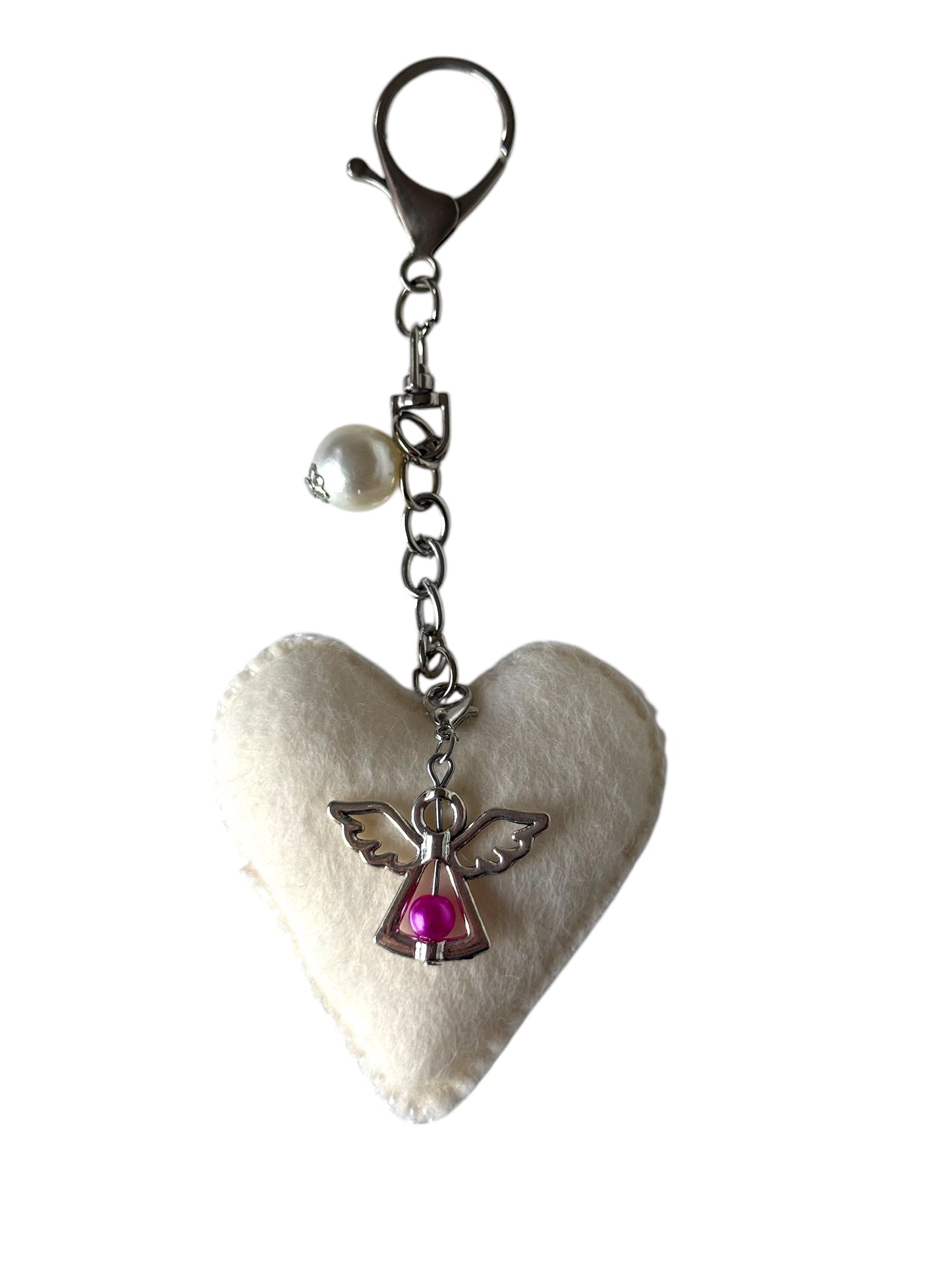 Guardian Heart – Felt Keychain with Angel Charm