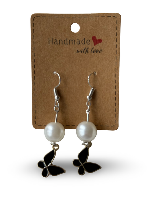 Midnight Pearl Butterfly Earrings