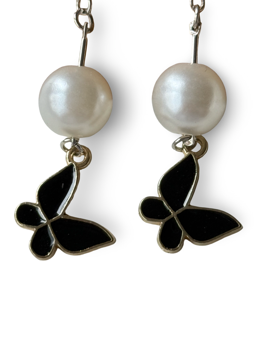 Midnight Pearl Butterfly Earrings