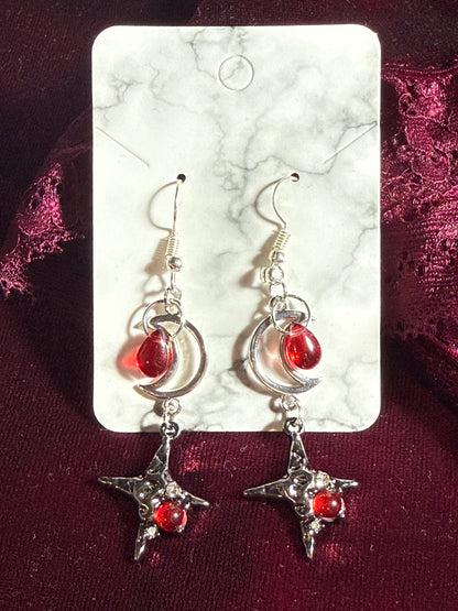 Crimson Morning Star Moon Earrings