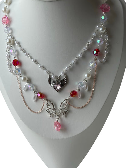 Ravena – Dark Rose & Winged Heart Necklace