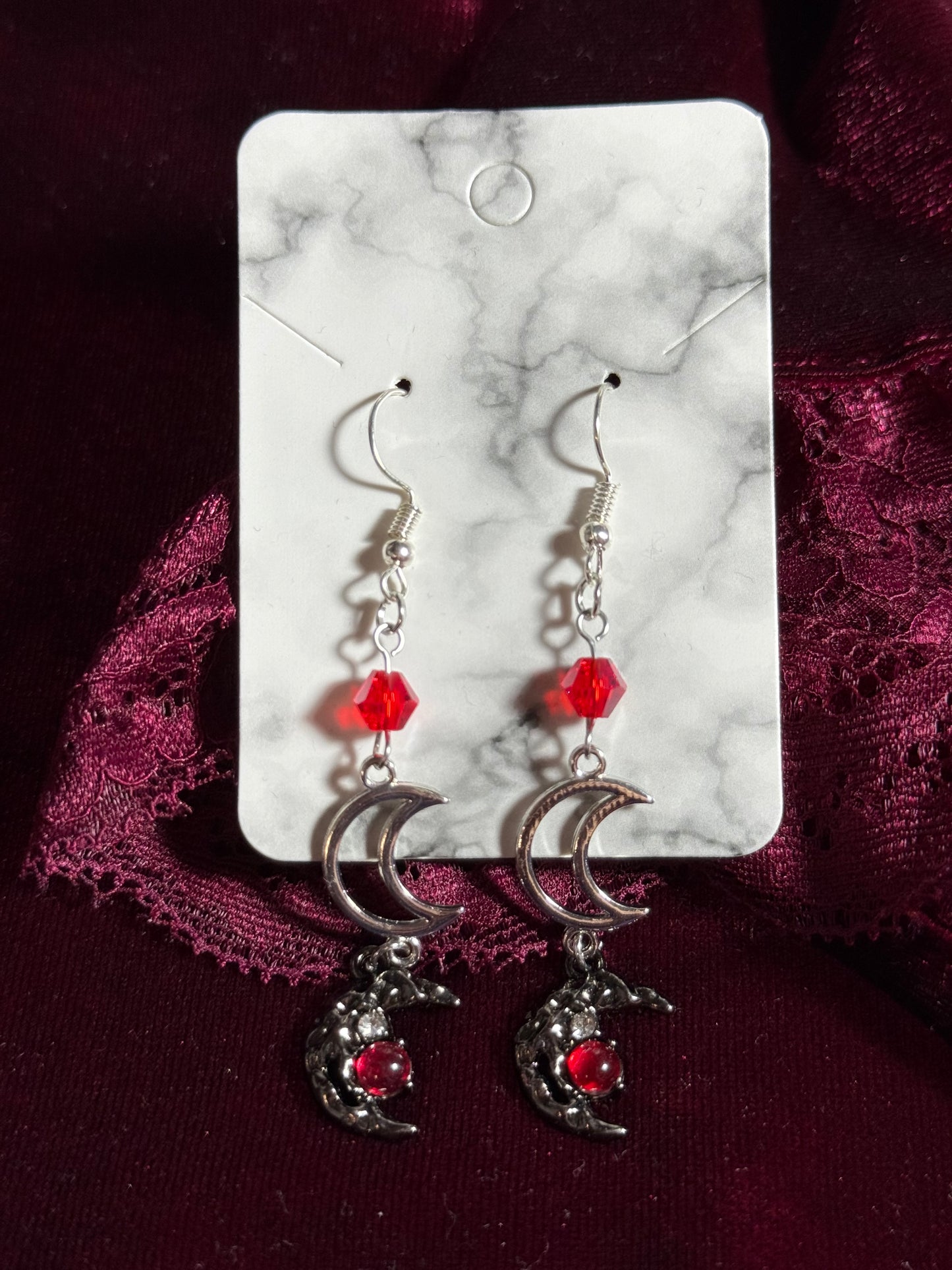 Crimson Crescent Moon Earrings
