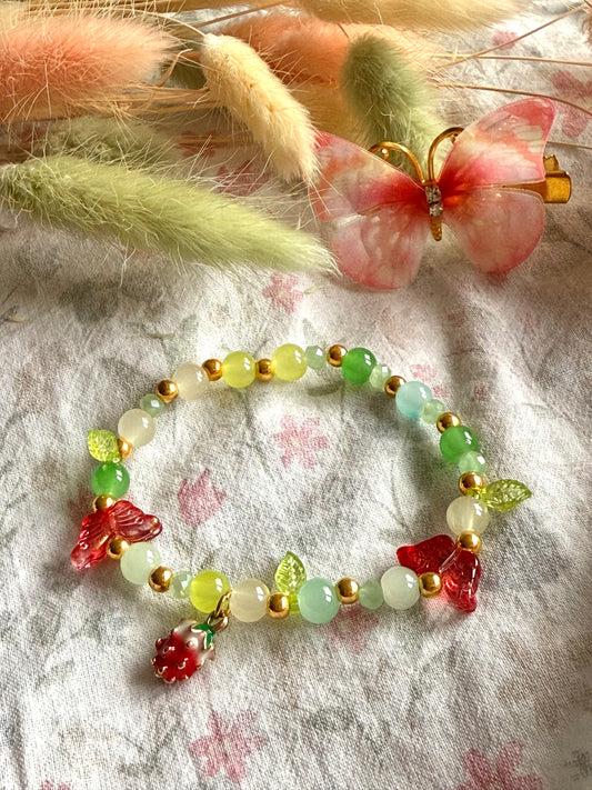 🍓 Meadow Sprite Strawberry Bracelet – Handmade