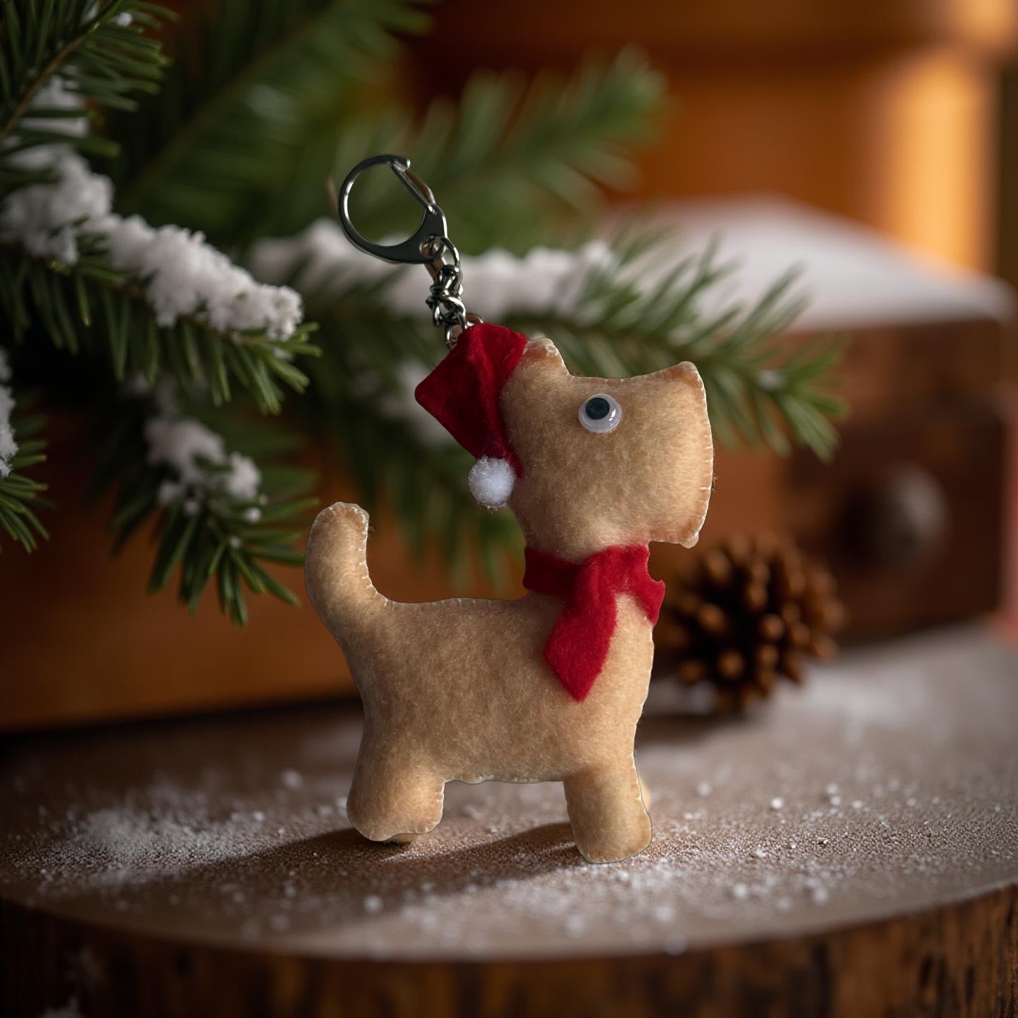 🎄 Handmade Christmas Dog Keychain – Festive Plush Charm