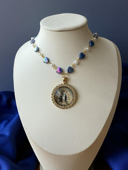 🌹 Virgin Mary Heart Pearl Necklace