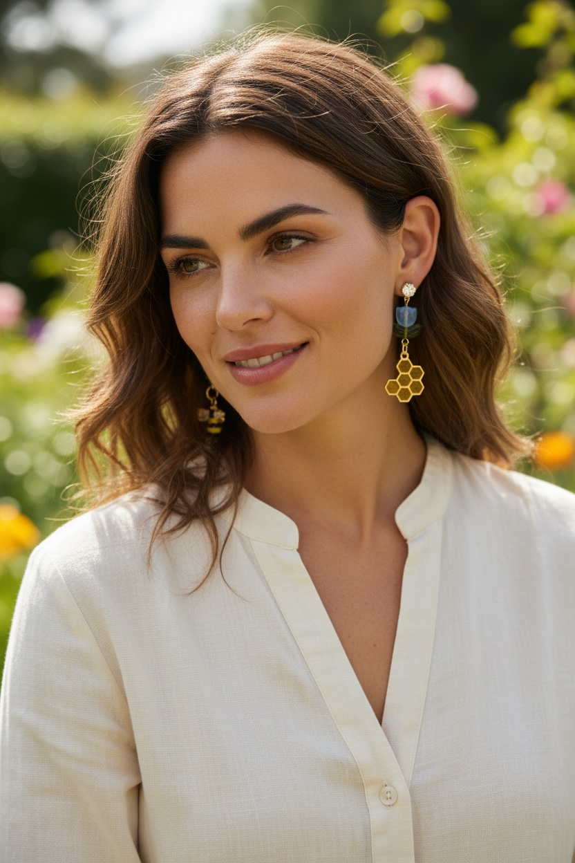 Blue Honey Blossom Bee Earrings