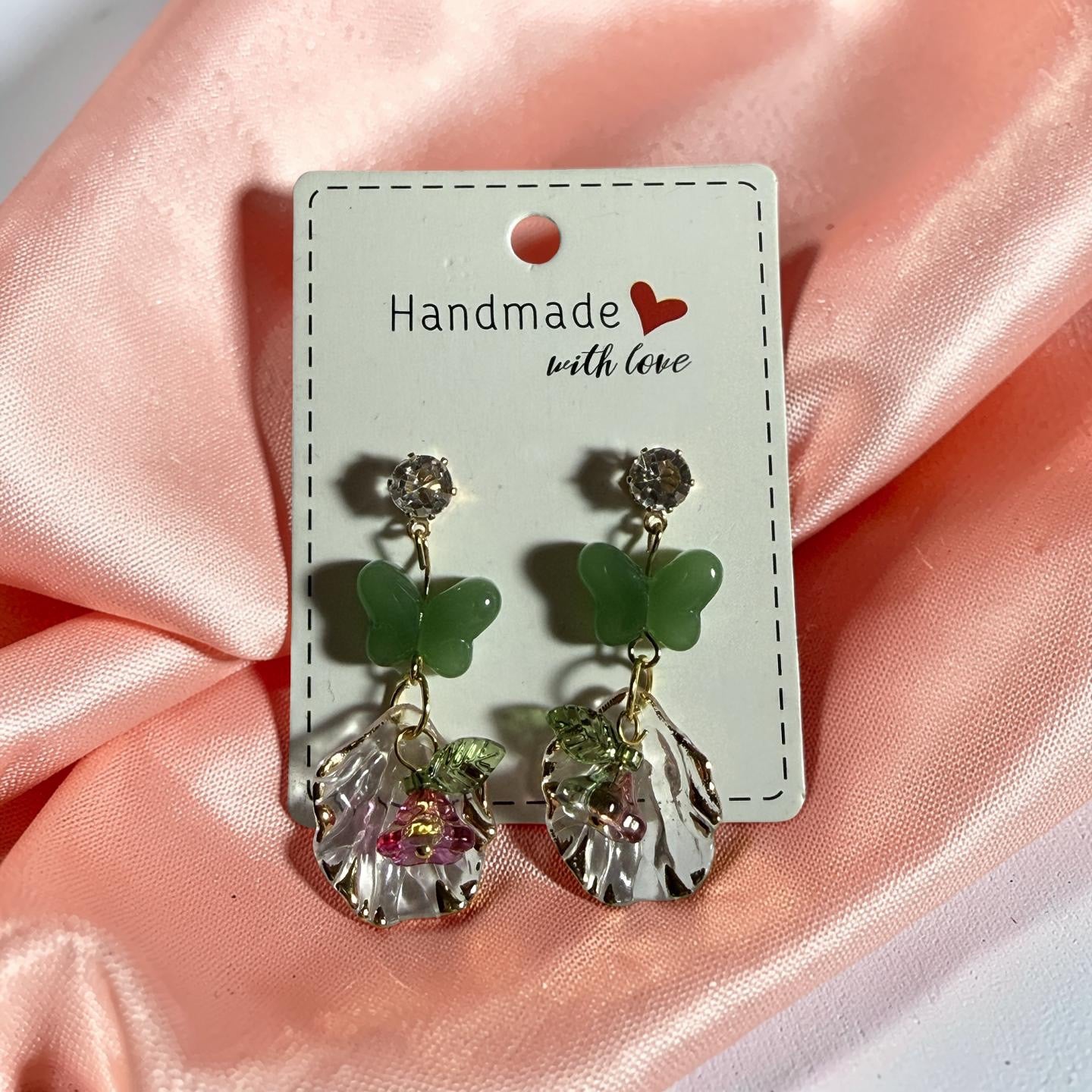 Green Butterfly Garden Drop Earrings