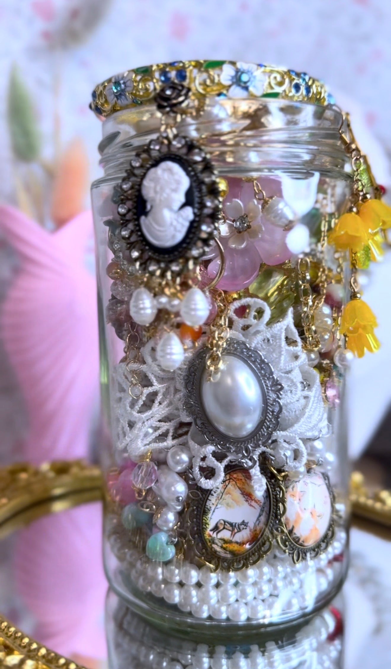 🌿 Cottagecore Jewelry Jar – Handmade & Curated Nature Aesthetic Collection 🍓🦋