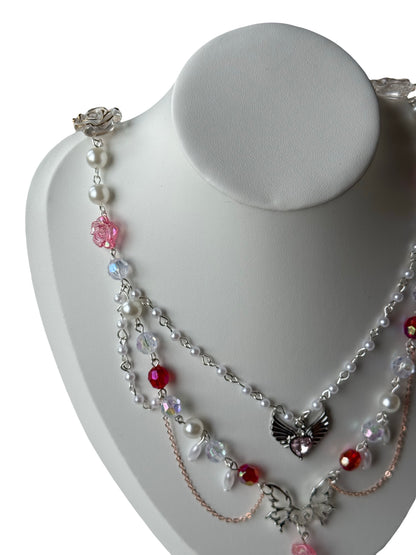 Ravena – Dark Rose & Winged Heart Necklace