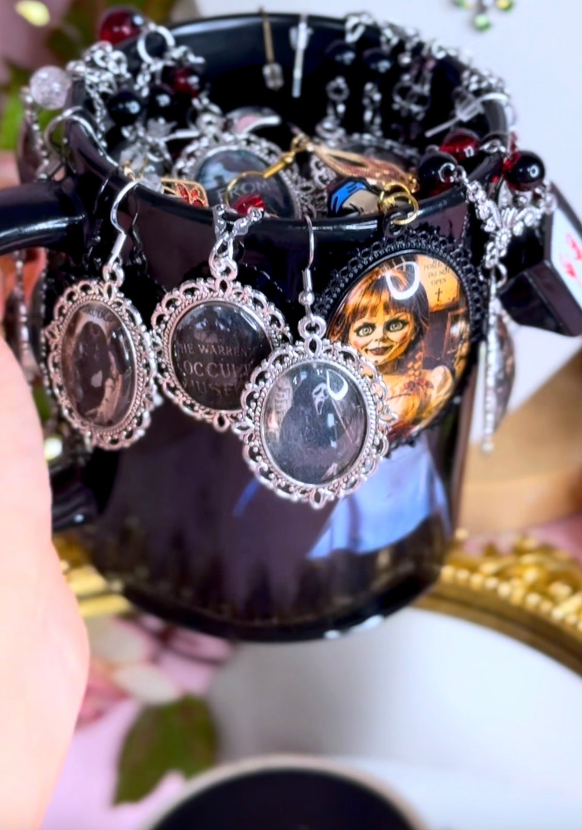 9 Circles of Hell extra creepy horror mystery jewelry jar with haunted doll and occult inspired pieces