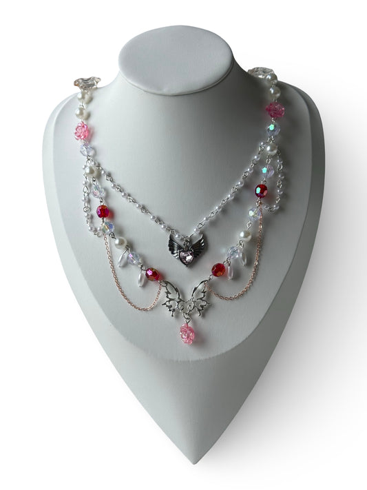 Ravena – Dark Rose & Winged Heart Necklace