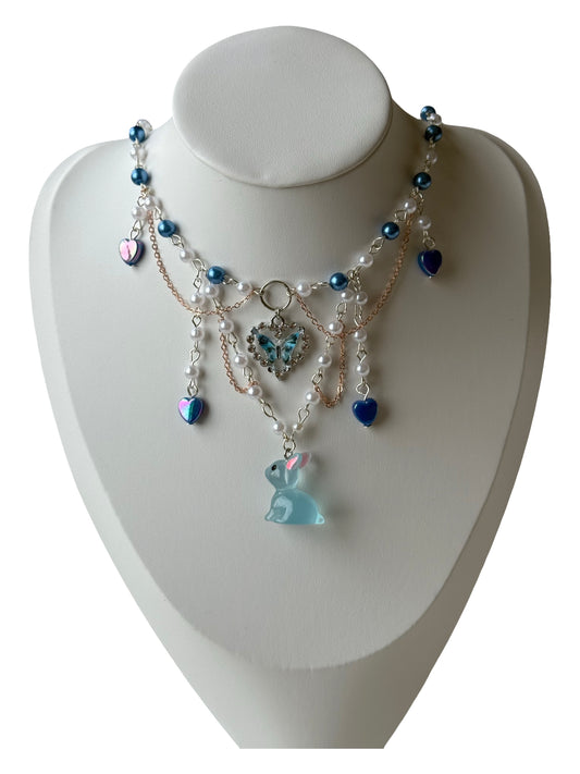 Elaria – Enchanted Blue Bunny & Butterfly Necklace