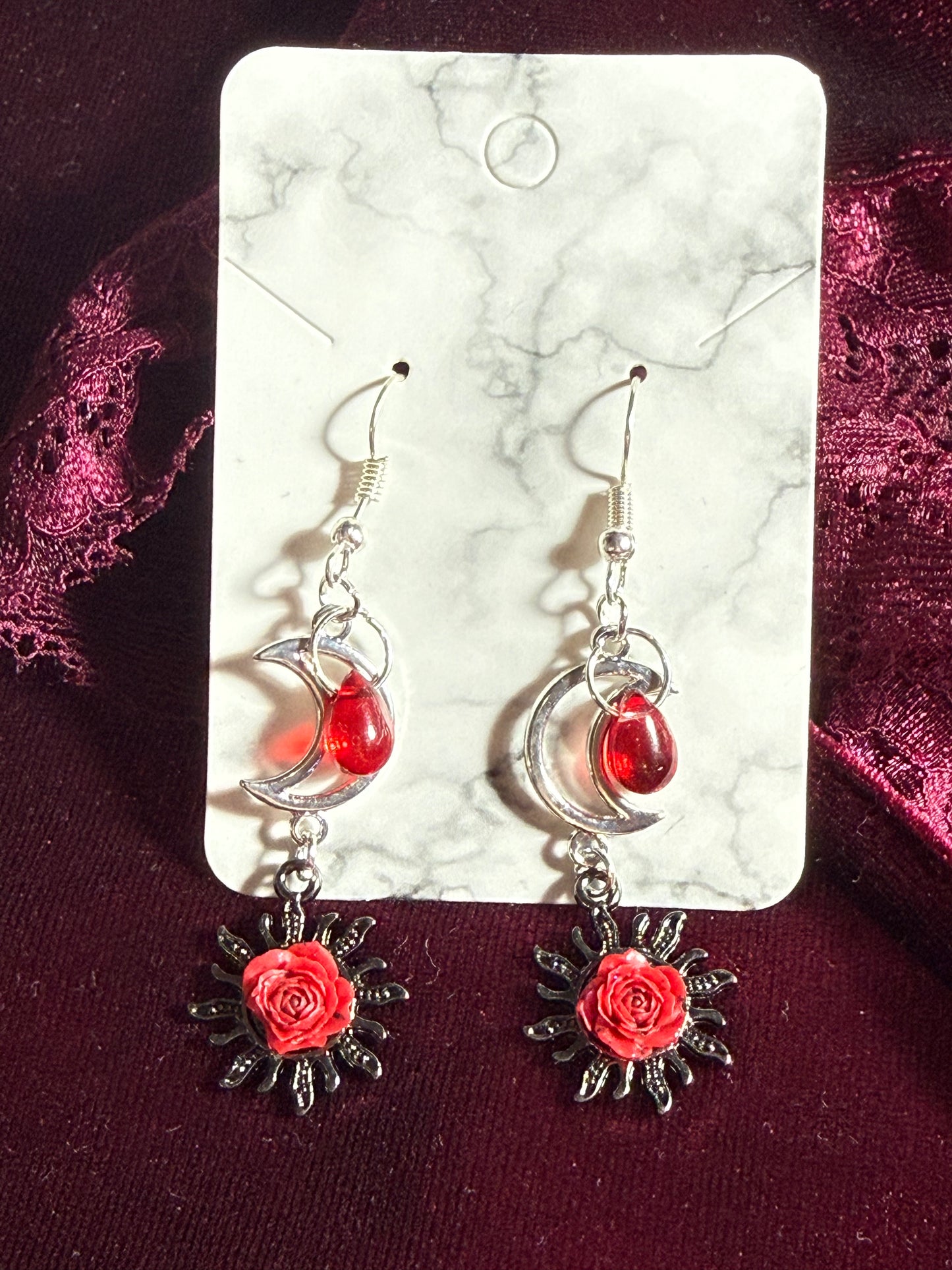 Crimson Rose Moon Earrings