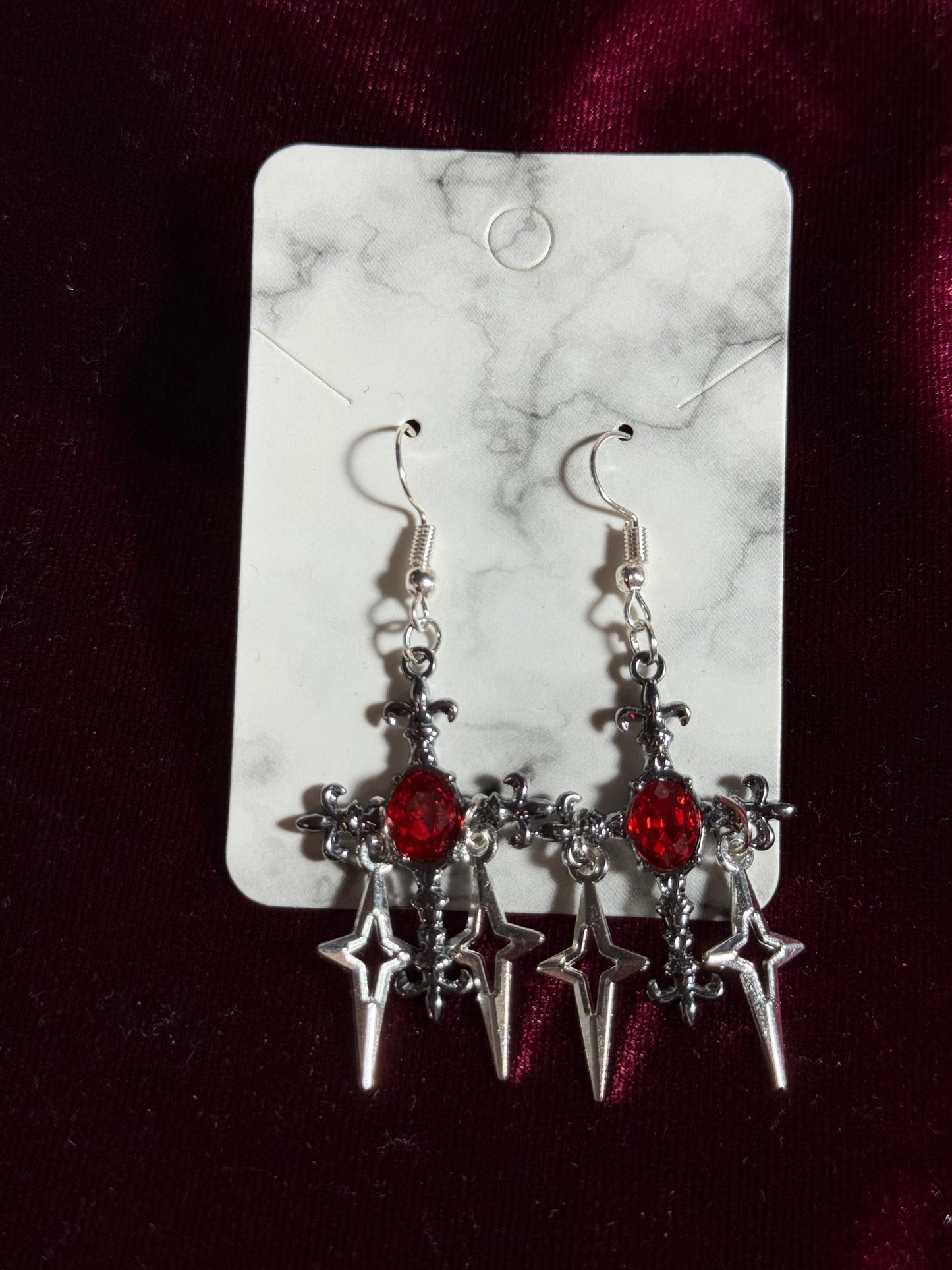 Crimson Gothic Cross Earrings