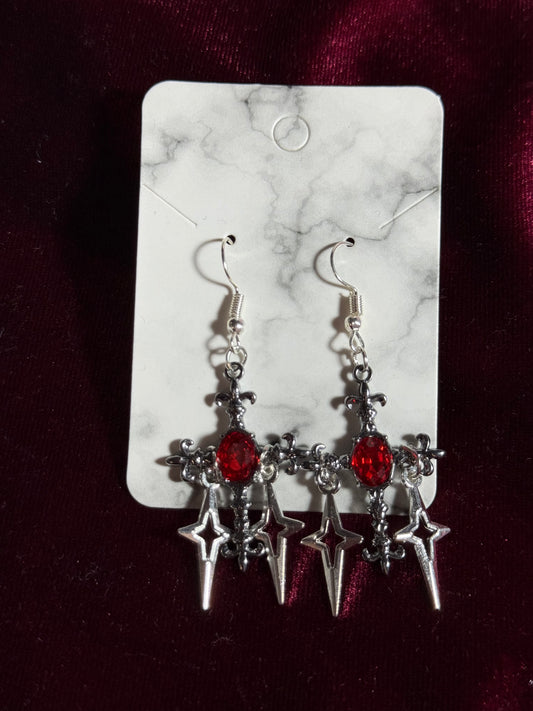 Crimson Gothic Cross Earrings