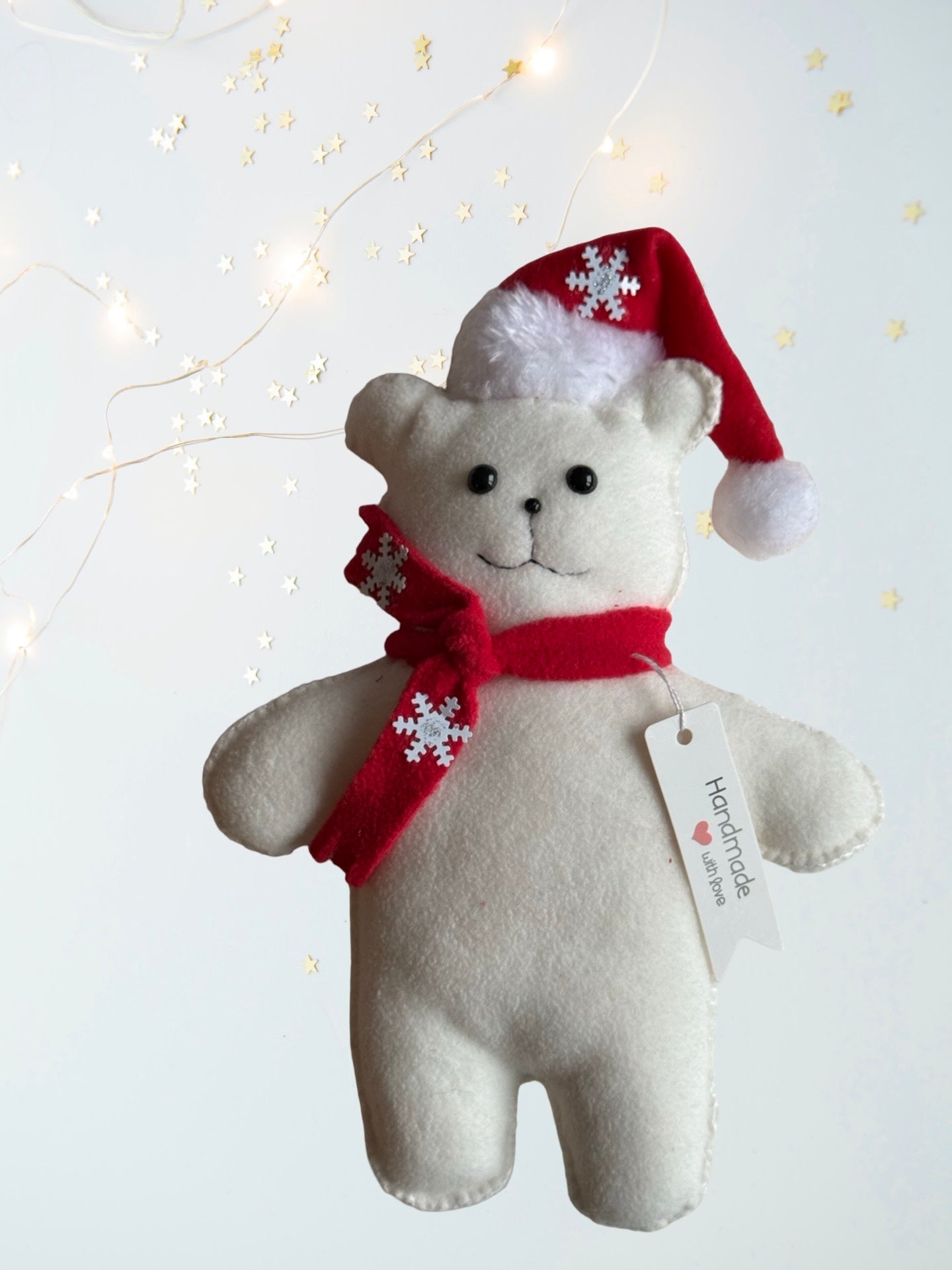 🐻 Handmade Christmas Bear – Festive Felt Plush Ornament