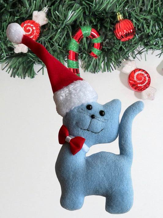 🎄 Handmade Christmas Cat Ornament – Festive Felt Plush