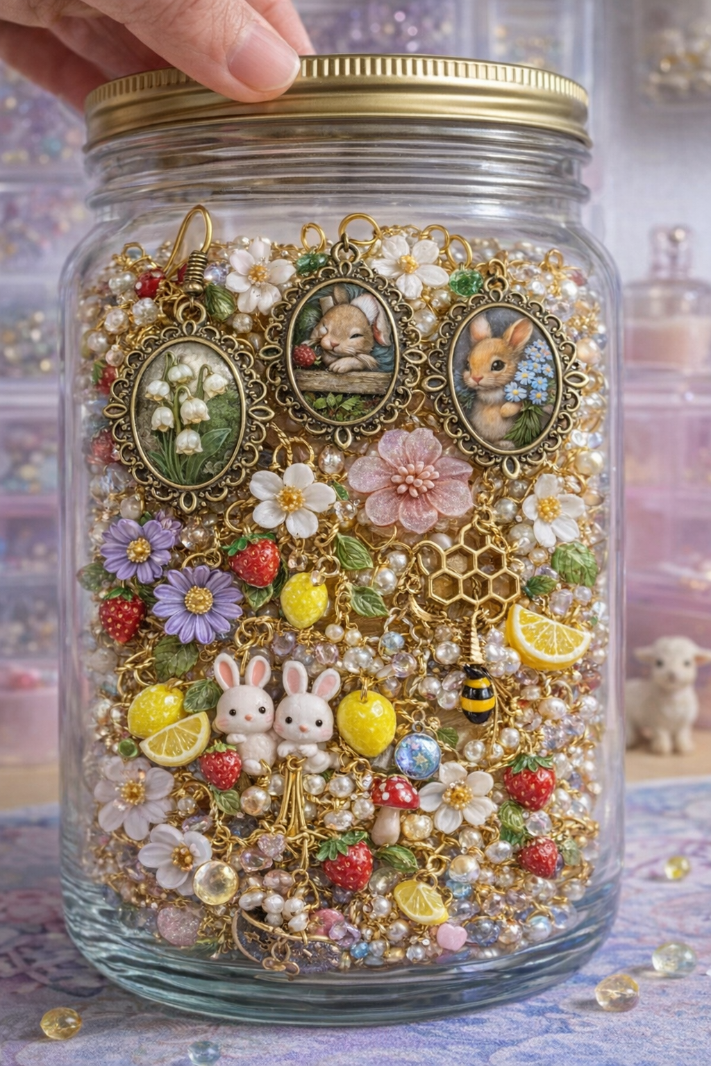 🌿 Cottagecore Jewelry Jar – Handmade & Curated Nature Aesthetic Collection 🍓🦋