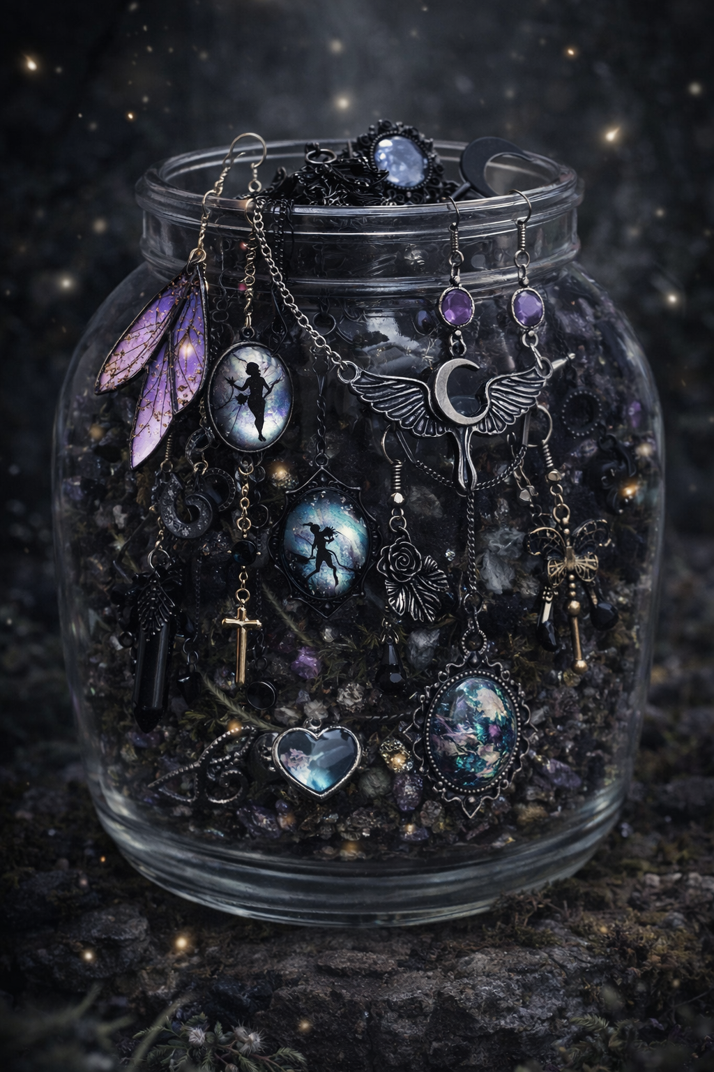 🖤 Dark Fairycore Mystery Jewelry Jar – Handmade & Curated Enchanted Aesthetic 🧚🏽‍♀️🪻🌑