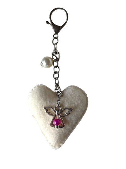 Guardian Heart – Felt Keychain with Angel Charm