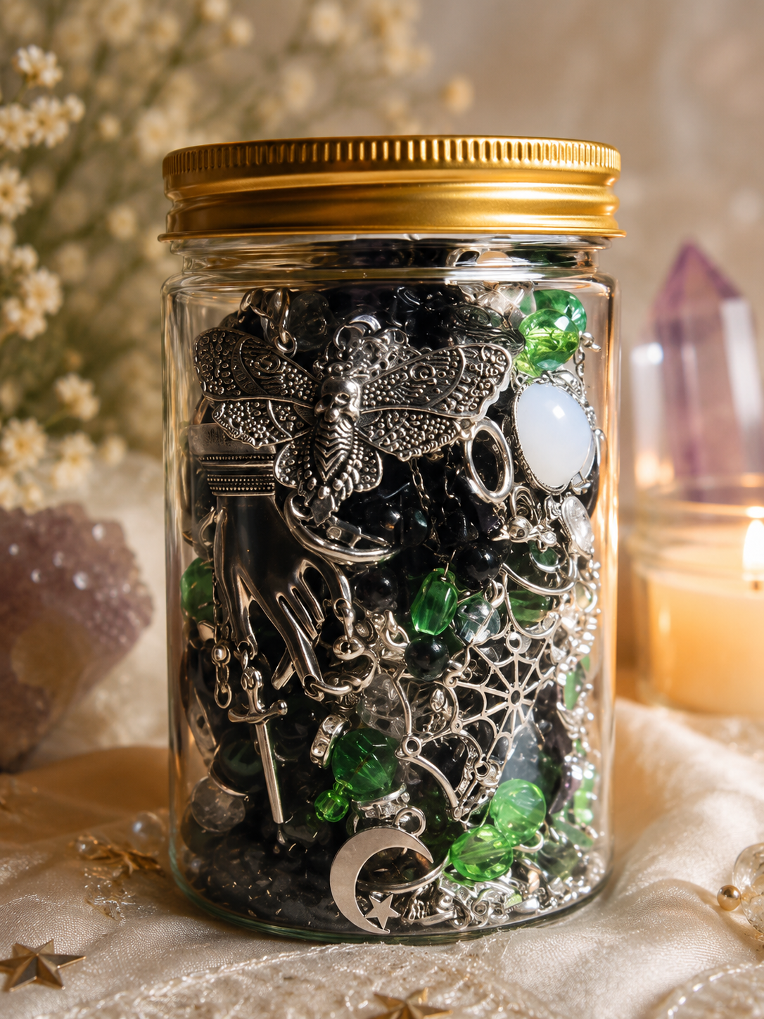 🕯️ Tarro de Joyería Misteriosa de Bruja – Estética Oculta Hecha a Mano y Curada ✨