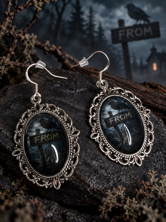 FROM-inspired horror oval cameo earrings with 925 sterling silver hooks