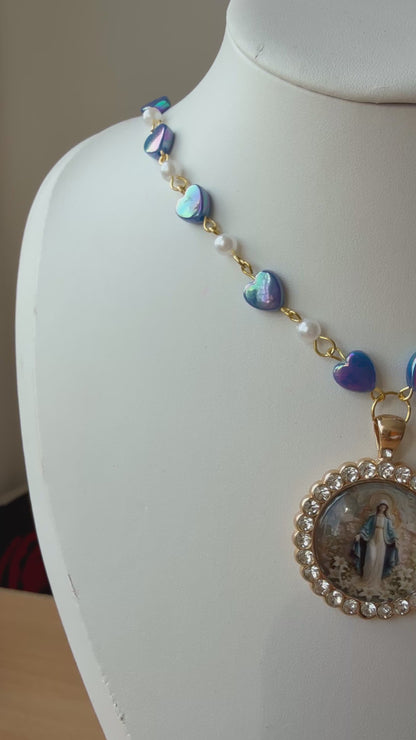 🌹 Virgin Mary Heart Pearl Necklace