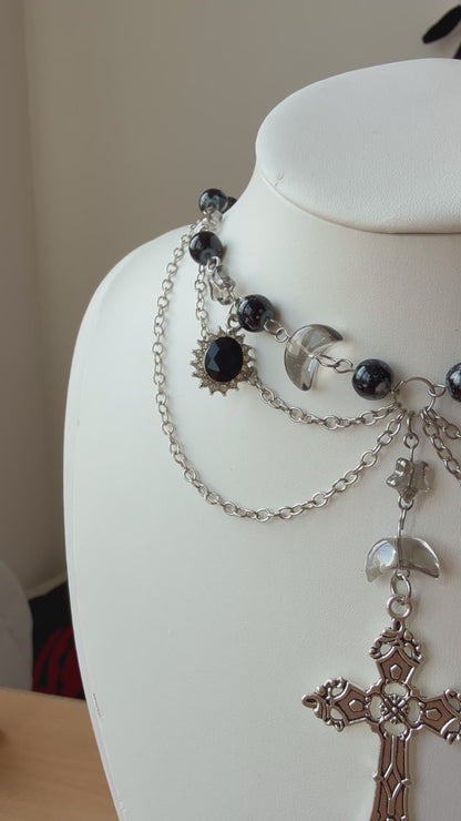 Luna Sanctum – Gothic Moon & Cross Necklace